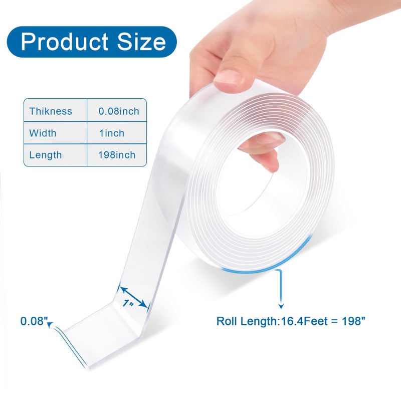 Nalisence Heavy Duty Double Sided Mounting Tape, 1" x 120", Traceless and Removable Nano Adhesive Tape for Outdoor and Indoor, Strong Stick Clear Two Sided Gel Grip Tape (10 FT) - Image 2